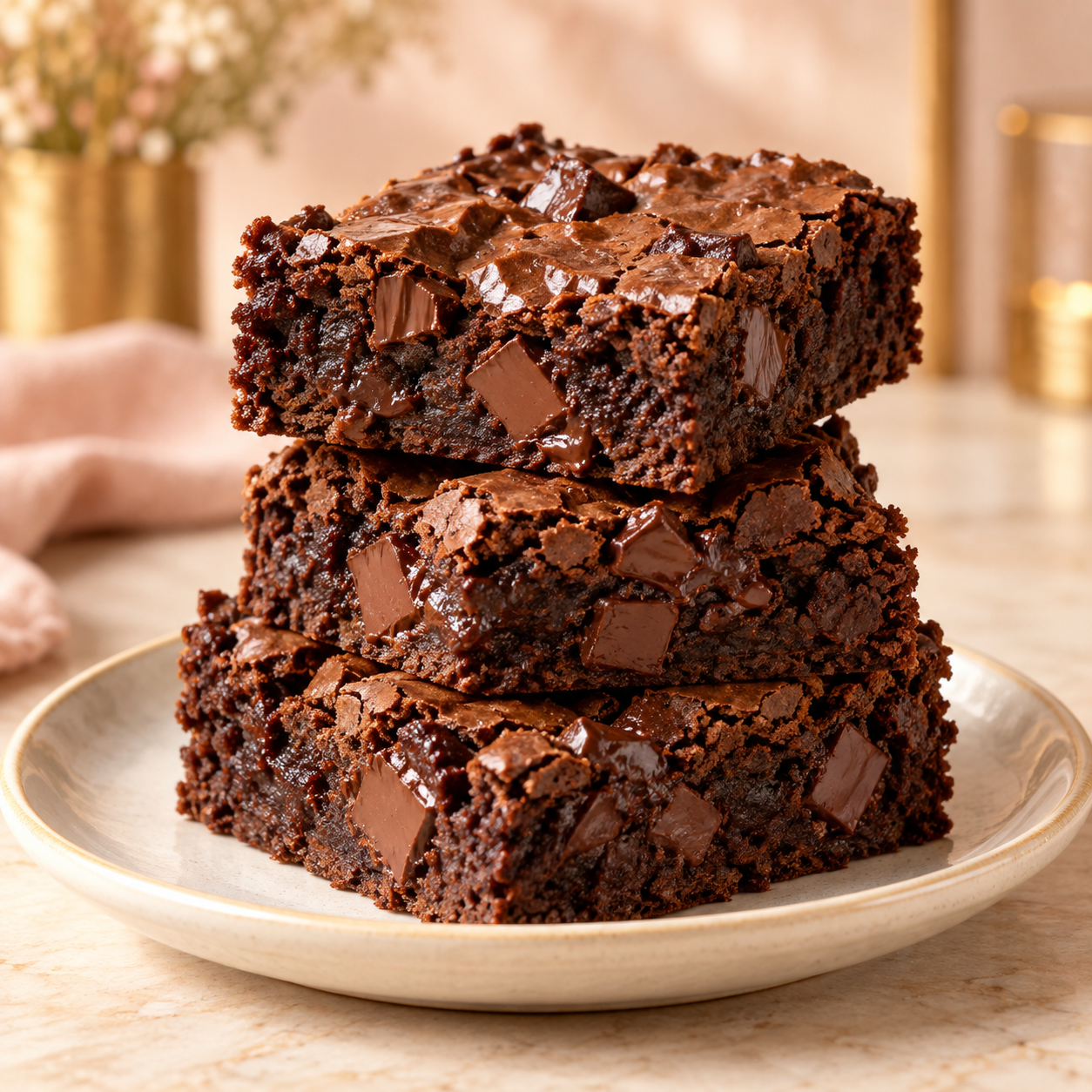 Loaded chocolate brownie squares with assorted toppings.